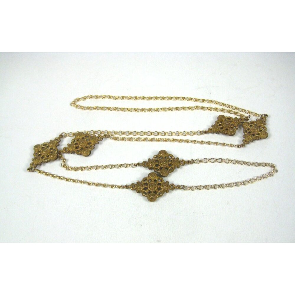 Vintage Gold Tone Filigree Chain Necklace 48 inch Boho Hippie Moroccan